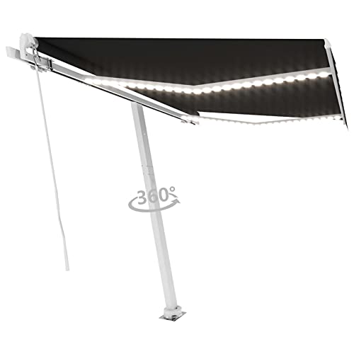 Einziehbarer manueller Sonnenschutz mit LED, 300 x 250 cm, Anthrazit, UV-Schutz, einziehbare Sonnenmarkise, Gartenmarkisen von XNZJHPP