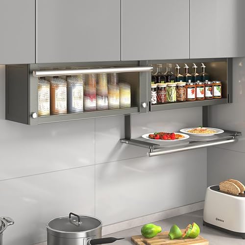 XNZJHPP Ausziehbares Küchenschrank-Regal, klappbares Wand-Schieberegal, ausziehbarer Oberschrank-Organizer, herunterklappbare Acrylglas-Schränke (Style 1 H 21cm) von XNZJHPP