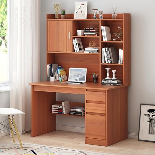 XNZJHPP Büroschreibtisch mit Ablagefläche, Schreibtisch, Arbeitstisch, Schreibtisch mit Schrank und Bücherregal, Computertisch aus Holz mit Schubladen und Regalen (Walnut 120cm) von XNZJHPP