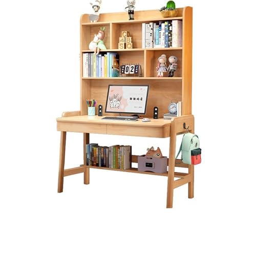 XNZJHPP Desktop-Computertisch aus massivem Holz mit Bücherregal, ideal für das Heimbüro oder Schüler (Wood Color 100x60x193cm) von XNZJHPP