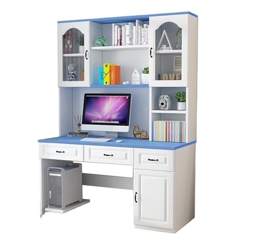 XNZJHPP Kombination aus Massivholz-Schreibtisch und Bücherregal, Heim-Studienschreibtisch und integriertem Bücherregal (Blue 120x60x182.5cm Solid Wood) von XNZJHPP