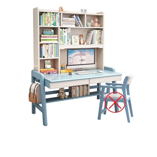 XNZJHPP Kombination aus Schreibtisch und Bücherregal aus Massivholz, Heimbüro und Schreibtisch (Blue 120x60x184cm) von XNZJHPP
