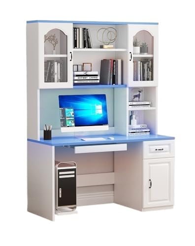 XNZJHPP Massivholz-Bücherregal und Schreibtisch mit integriertem Tisch, Schreibtisch für Mädchenzimmer, Kombination aus Arbeitstisch und Bücherregal (Blue 100x60x182.5cm Solid Wood) von XNZJHPP