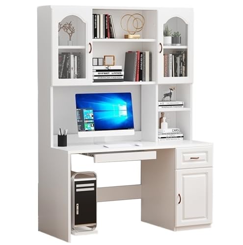 XNZJHPP Massivholz-Bücherregal und Schreibtisch mit integriertem Tisch, Schreibtisch für Mädchenzimmer, Kombination aus Arbeitstisch und Bücherregal (White 100x60x182.5cm Solid Wood) von XNZJHPP