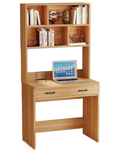 XNZJHPP Massivholz-Schreibtisch mit Bücherregal, einfacher Heim-Bücherregal-Studienschreibtisch, integrierter Tisch für Schlafzimmer (70x52x180cm Walnut Color) von XNZJHPP