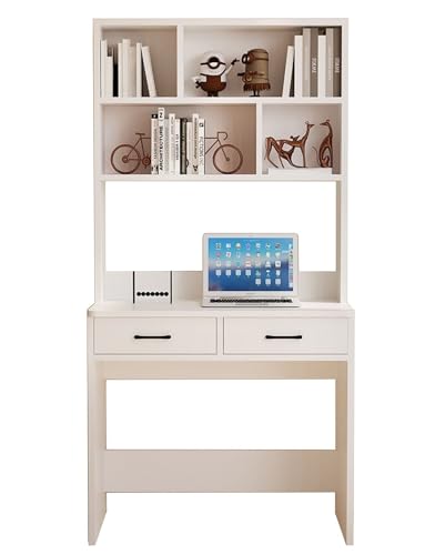 XNZJHPP Massivholz-Schreibtisch mit Bücherregal, einfacher Heim-Bücherregal-Studienschreibtisch, integrierter Tisch für Schlafzimmer (70x52x180cm White) von XNZJHPP
