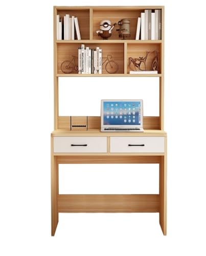 XNZJHPP Massivholz-Schreibtisch mit Bücherregal, einfacher Heim-Bücherregal-Studienschreibtisch, integrierter Tisch für Schlafzimmer (70x52x180cm White+Walnut Color) von XNZJHPP