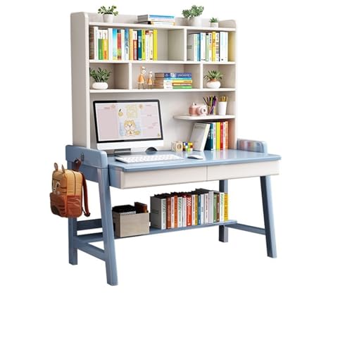 XNZJHPP Massivholz-Schreibtisch mit integriertem Bücherregal, ideal für das Heimbüro oder Schlafzimmer, praktischer Massivholz-Schreibtisch (Blue 100x60x186cm) von XNZJHPP