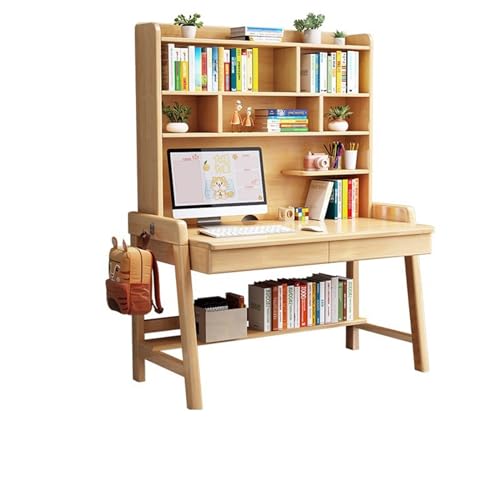 XNZJHPP Massivholz-Schreibtisch mit integriertem Bücherregal, ideal für das Heimbüro oder Schlafzimmer, praktischer Massivholz-Schreibtisch (Wood Color 120x60x186cm) von XNZJHPP