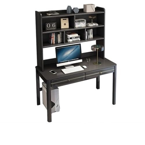 XNZJHPP Massivholz-Schreibtisch mit integriertem Bücherregal, minimalistischer Heimbüro- und Lerntisch (Black 120x60x190cm) von XNZJHPP