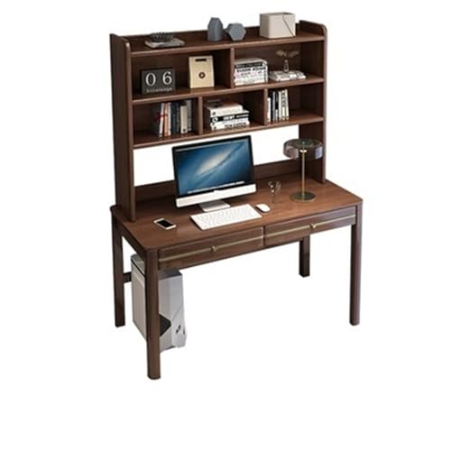 XNZJHPP Massivholz-Schreibtisch mit integriertem Bücherregal, minimalistischer Heimbüro- und Lerntisch (Walnut Color 120x60x190cm) von XNZJHPP