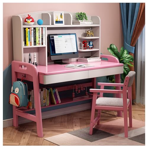 XNZJHPP Minimalistischer Schreibtisch aus massivem Holz mit integriertem Bücherregal, für das Heimbüro oder das Studentenzimmer (Pink No Chair 80x60x135cm) von XNZJHPP