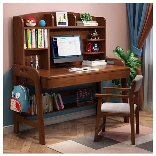 XNZJHPP Minimalistischer Schreibtisch aus massivem Holz mit integriertem Bücherregal, für das Heimbüro oder das Studentenzimmer (Walnut No Chair 120x60x135cm) von XNZJHPP