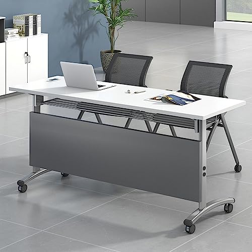 XNZJHPP Mobiler Flip-Train-Tisch mit feststellbaren Rollen, zusammenklappbarer Büro-Computertisch, multifunktionaler Kombinationstisch mit Stahlfüßen (Grey White 120 * 40 * 75cm) von XNZJHPP