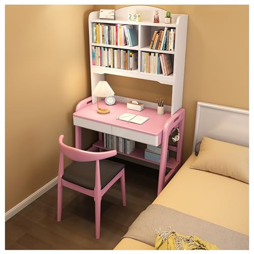 XNZJHPP Moderner Schreibtisch aus Massivholz mit integriertem Bücherregal, platzsparend, Verstellbarer Schreibtisch für das Heimbüro (Pink No Chair 70x60x180cm) von XNZJHPP