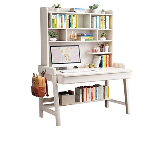 XNZJHPP Schlanker Schreibtisch aus massivem Holz mit integriertem Bücherregal, perfekt für das Heimbüro oder den minimalistischen Arbeitstisch im Schlafzimmer (White 120x60x186cm) von XNZJHPP