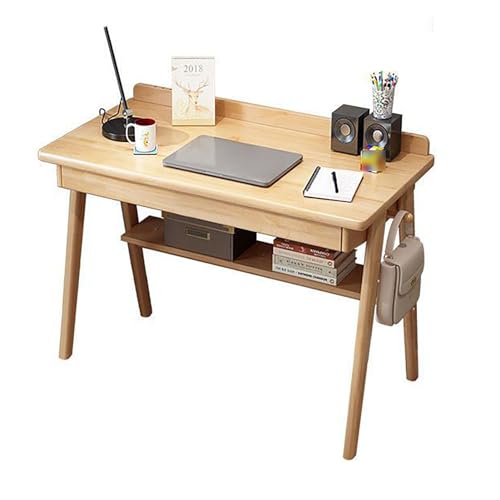 XNZJHPP Schreibtisch aus Holz, Schreibtisch-Arbeitsplatz mit Schubladen und Haken, Mid-Century Modern Computer-Arbeitstisch mit Ablagefach (Wood 80cm) von XNZJHPP