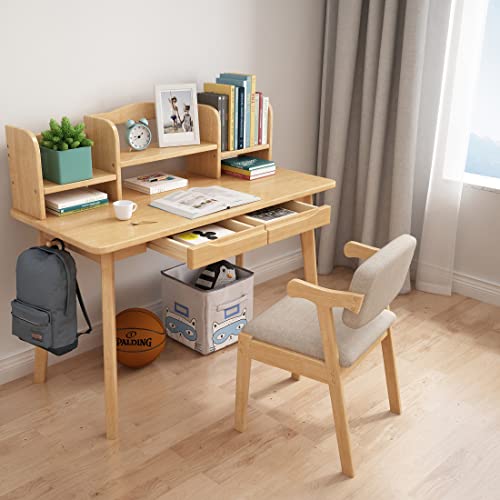 XNZJHPP Set aus Schreibtisch, Tisch und Stuhl mit Schubladen und Bücherregal, Medienschreibtisch aus Holz, Lern- und Computerarbeitsplatz für Schüler und Schreibtisch (Natural Color) von XNZJHPP
