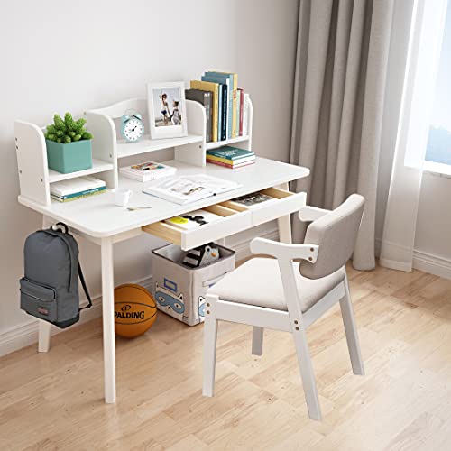 XNZJHPP Set aus Schreibtisch, Tisch und Stuhl mit Schubladen und Bücherregal, Medienschreibtisch aus Holz, Lern- und Computerarbeitsplatz für Schüler und Schreibtisch (White) von XNZJHPP