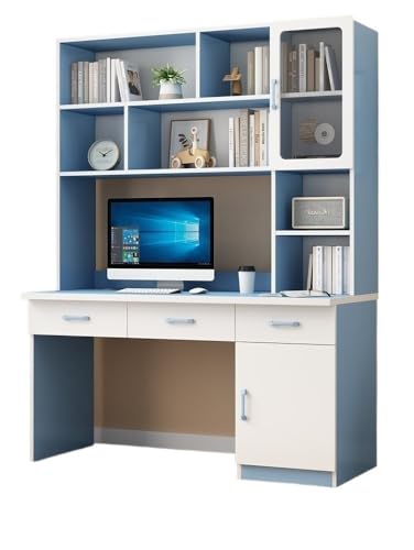 XNZJHPP Studiertisch aus Massivholz, Schreibtisch, integrierter Tisch mit Bücherregal, einfacher Schreibtisch für zu Hause, Büroschreibtisch (100x60x190cm Blue) von XNZJHPP