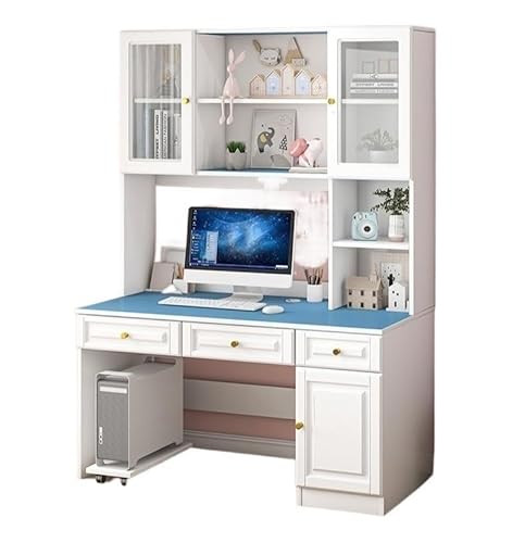 XNZJHPP Vielseitiger Massivholz-Schreibtisch mit Bücherregal-Kombination, geeignet für Heimbüro, Arbeitszimmer oder Schlafzimmer (120x60x188cm Blue) von XNZJHPP