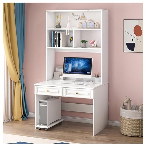 XNZJHPP Vielseitiger Massivholz-Schreibtisch mit Bücherregal-Kombination, geeignet für Heimbüro, Arbeitszimmer oder Schlafzimmer (80x60x188cm White) von XNZJHPP