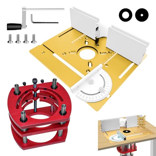 Frästisch für Oberfräse Einlegeplatte Set, OberfräSentisch und Tischfräsmaschine, Router Table, Planfräsvorrichtung, Maximum Lift 51mm, TischfräSe zum Nuten Zapfenschneiden BesäUmen(Gold+Rot) von XNZMYN
