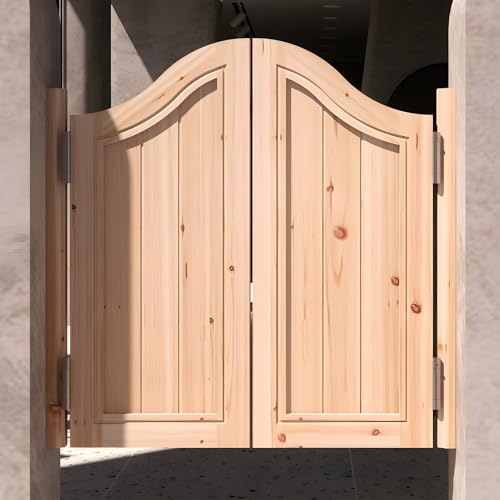 Doppel Schwingtür aus Dicken Kiefernholz, Automatischer Schließfunktion Bartür mit Scharnieren & Pendelfunktion für Küchenbalkon, Inkl. Scharniere(80x90cm(31.5x35.4in)) von XOBRJQZ