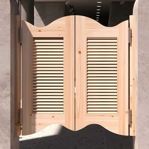 Lamellen Schwingtür aus Holz, Raumteiler & Selbstschließende Tür mit Scharnieren für Zuhause, Küche, Bar, Café(90x90cm(35.4x35.4in)) von XOBRJQZ