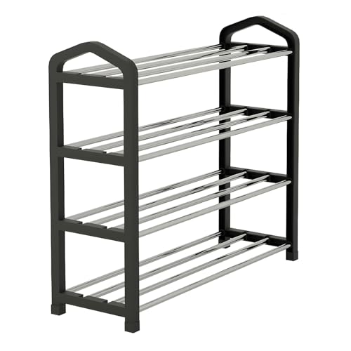 XOBRJQZ 4 Ebenen Einfaches Trend-Schuhregal, Metallenes Freistehendes Schuhregal zur Aufbewahrung für Kleinräume, Eingangsbereich(45x57x19cm(17.7x22.4x7.5in)) von XOBRJQZ