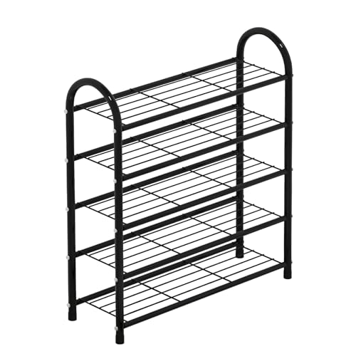 XOBRJQZ 5 Ebenen Metall-Schuhregal, Schwarzer Schuhorganizer für Schrank, Drahtgitter-Schuhständer, Leicht zusammensetzbares Platzsparend-Design(80x85x22cm(31.5x33.5x8.7in)) von XOBRJQZ