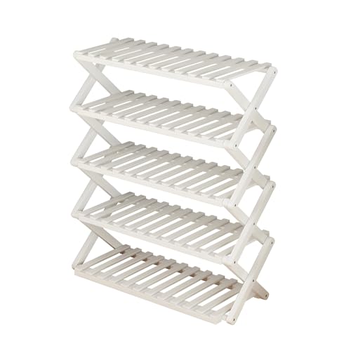 XOBRJQZ 5-stufiges Tragbares Bambus-Schuhregal, Freistehendes Klappbares Schuhaufbewahrungsregal für Flure, Schlafzimmer, Wohnzimmer-Ecke und Kleine Räume(50x87x25cm(20x35.4x9.8in)) von XOBRJQZ