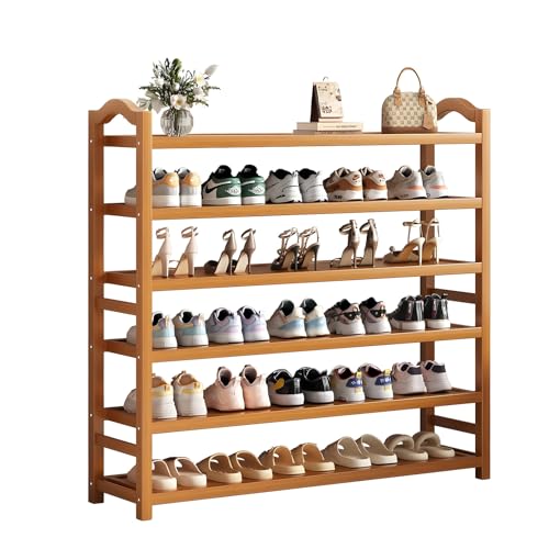 XOBRJQZ 6-Ebenen-Bambus-Schuhregal, Stabiles Freistehendes Schuhregal für Eingangsbereich, Haupteingang (vor der Tür), Wohnzimmer, Schlafzimmer(50x106x24cm(20x41.7x9.4in)) von XOBRJQZ