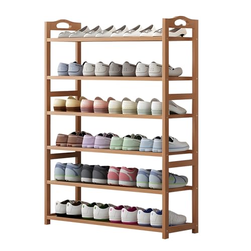 XOBRJQZ 6-Schichtiges Bambus-Schuhregal, Freistehendes Schuhablage-Organizer für Kleine Räume, Eingangsbereich, Flur(70x106x25cm(27.6x41.7x9.8in)) von XOBRJQZ