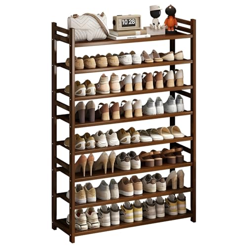 XOBRJQZ 8-Ebenen Schuhregal Mit Griffen, Selbsttragendes Bambus-Schuhaufbewahrungsorganizer Für Flur, Bad, Wohnzimmer(80x118x21cm(31.5x46.5x8.3in)) von XOBRJQZ