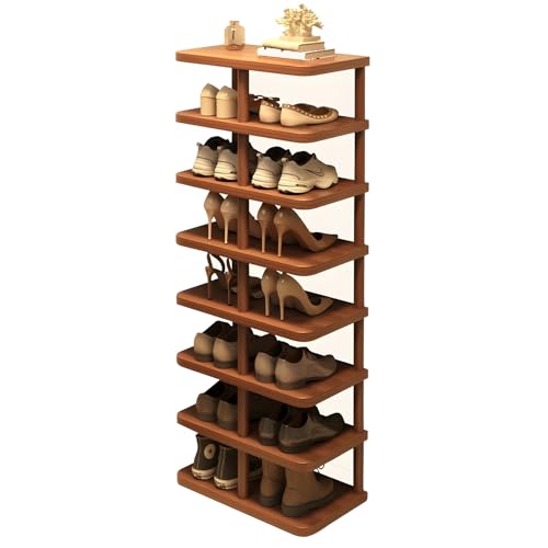 XOBRJQZ 8-stufiges Vertikales Schuhregal, Hohes Schmales Schuhregal-Organizer, Dickes Holz-Schuhschrank Freistehend für Kleine Räume XOBRJQZ 8-stufiges Vertikales Schuhregal, Hohes Schmales Schuhregal-Organizer, Dickes Holz-Schuhschrank Freistehend für Kleine Räume von XOBRJQZ