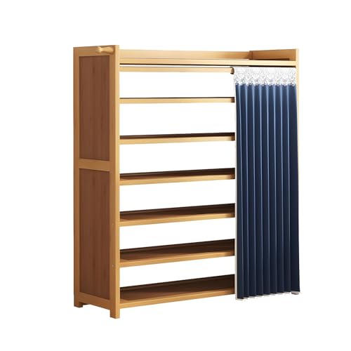 XOBRJQZ Bambus Schuhregal, 7 Ebenen Selbstständiger Schuhschrank mit Vorhang für Eingangsbereich, Haustüreingang, Wohnzimmer und Schlafzimmer(50x99x25cm(20x39x9.8in)) von XOBRJQZ