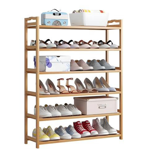 XOBRJQZ Langes Schuhregal, Bambus-Schuhregal mit 6 Ebenen, Klappbar | Natürlich, Freistehendes Schuhregal für Eingangsbereich, Kleinraum(100x96.5x23cm(39.4x38x9in)) von XOBRJQZ
