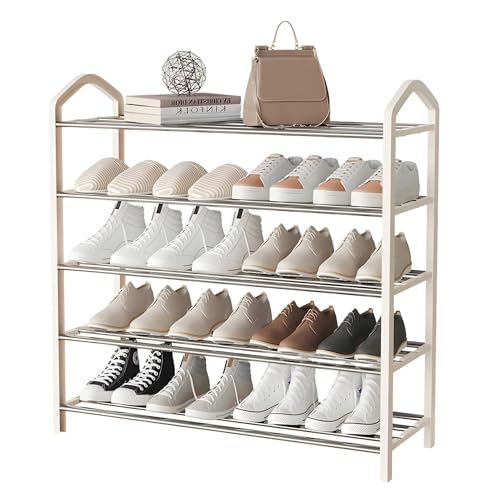 XOBRJQZ Schuhregal, 5 Ebenen Schuhorganizer, Selbsttragende Metall-Aufbewahrungsablage für 16-20 Paare, Schrank-Organizer und -Aufbewahrung(64x80x20cm(25.2x31.5x7.9in)) von XOBRJQZ
