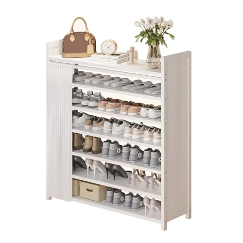 XOBRJQZ Schuhregal 7 Ebenen Bambus Klappbar mit Schutzvorhang, Selbstständige Schuhablage für Schrank, Vordach, Studentenwohnheim und Wohnzimmer, Ohne Installation(90x101x25cm(35.4x39.8x9.8in)) von XOBRJQZ
