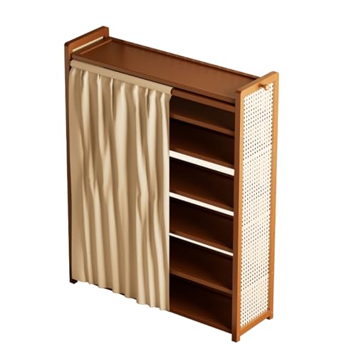 XOBRJQZ Schuhregal 7 Ebenen Bambus mit Schutzvorhang, Schuhorganizerregal für Eingangsbereich, Flur und Wohnzimmer, Platzsparend(70x97x25cm(27.6x38.2x9.8in)) von XOBRJQZ
