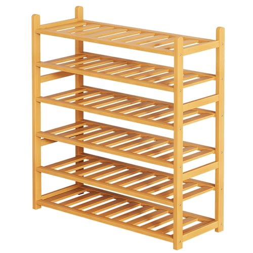 XOBRJQZ Schuhregal aus Bambus, Selbsttragende Schuhablage 6 Ebenen für Schrank, Eingangsbereich, Flur, Bad, Wohnzimmer(100x96x23cm(35.4x37.8x9in)) von XOBRJQZ