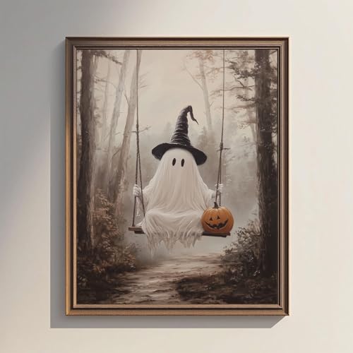 XOCUUI Leinwandbild, niedlicher Geist, Vintage-Stil, gruseliger Geist auf einer Schaukel, Gothic-Wanddekoration, gruselige, gruselige, verlassene Kunst, Halloween-Bilder, 20,3 x 25,4 cm, ungerahmt XOCUUI Leinwandbild, niedlicher Geist, Vintage-Stil, gruseliger Geist auf einer Schaukel, Gothic-Wanddekoration, gruselige, gruselige, verlassene Kunst, Halloween-Bilder, 20,3 x 25,4 cm, ungerahmt von XOCUUI