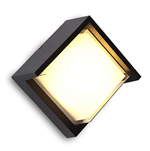 XODZASG LED Außenleuchte 12W/ Quadrat Wandleuchten,Außenwandlampen,Aluminiumgehäuse/ IP65 Wasserdichte,Indoor und Outdoor Universal,Warmweißes Licht(3000K) von XODZASG