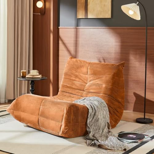 XOFUGEM Sitzsack für Erwachsene, Sitzsack mit hoher Dichte, bequemer Memory-Schaum, riesiger Sitzsack für Wohnzimmer, Schlafzimmer, Lesen und Fernsehen (Orange) von XOFUGEM