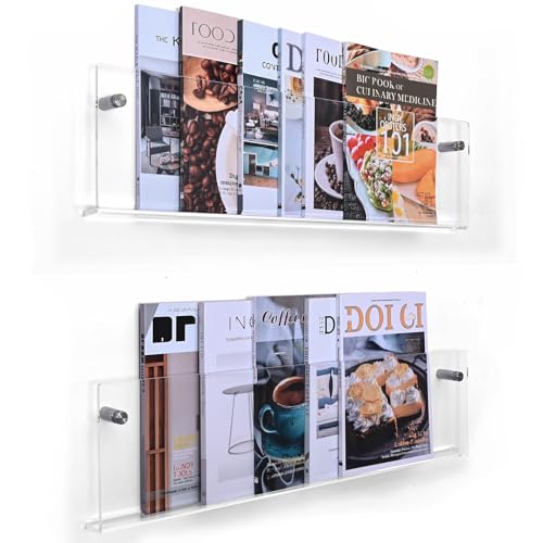 XOHYW 2 Pack 61 cm transparenter Acryl-Magazinhalter, schwimmende Broschüren-Anzeige, unsichtbarer Plattenhalter, Zeitschriftenständer, hängendes Bücherregal, Literatur für Wartezimmer, Büro, Zuhause von XOHYW