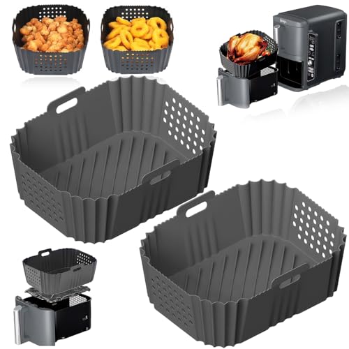 Silikon-Luftfritteusen-Einlage, Ninja-Luftfritteusen-Einlagen für Ninja SL401 SL400 Luftfritteusen-Einlagen für Luftfritteusenkörbe Luftfritteusen-Einlagen mit großem Fassungsvermögen (2 Stück, grau) von XOKL