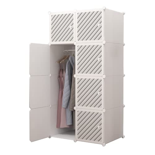 XOKOTAKI Regalsystem, Modulregal, Modularer Kleiderschrank, Kleiderorganizer für Zuhause, Aufbewahrungsregal für Schlafzimmer, 8 Module, 1 Bar, 140 x 70 cm, Weiße Farbe von XOKOTAKI