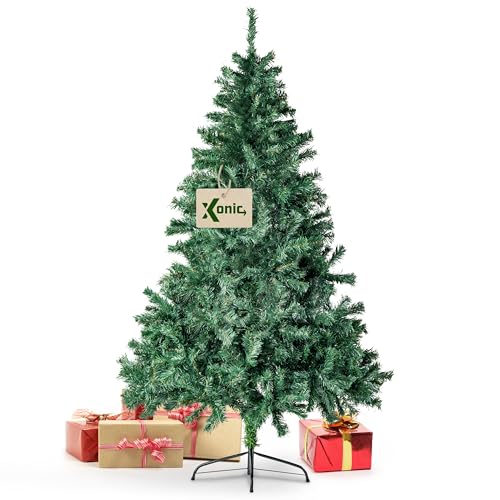 Künstlicher Weihnachtsbaum Tannenbaum 30,60,90,120, 150, 180,210 240cm Christbaum Baum GRÜN Weiss Schnee (150, GRÜN) von XONIC