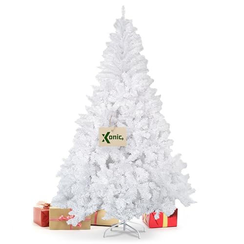 Künstlicher Weihnachtsbaum Tannenbaum 30,60,90,120, 150, 180,210 240cm Christbaum Baum GRÜN Weiss Schnee (150, Weiss) von XONIC